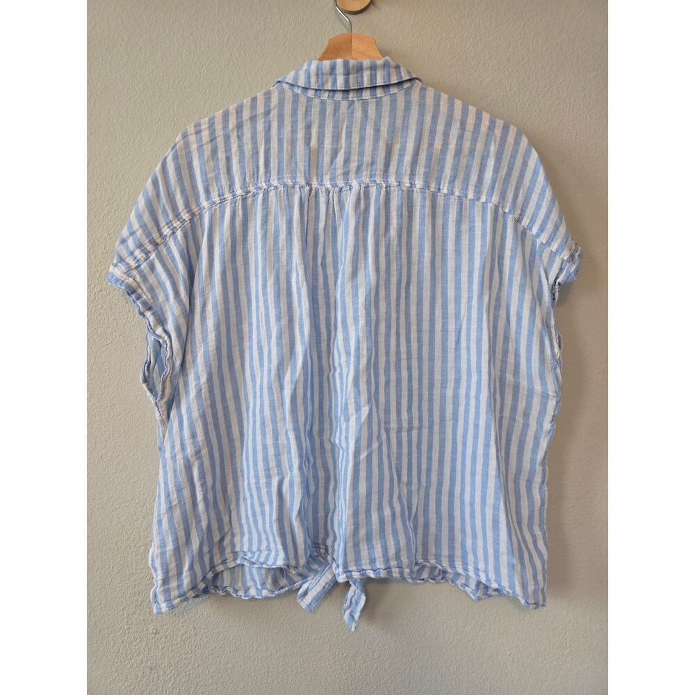 Old Navy Linen Blend Striped Tie Front Shirt XXL Coastal Summer Top Relaxed Fit - Picture 6 of 8